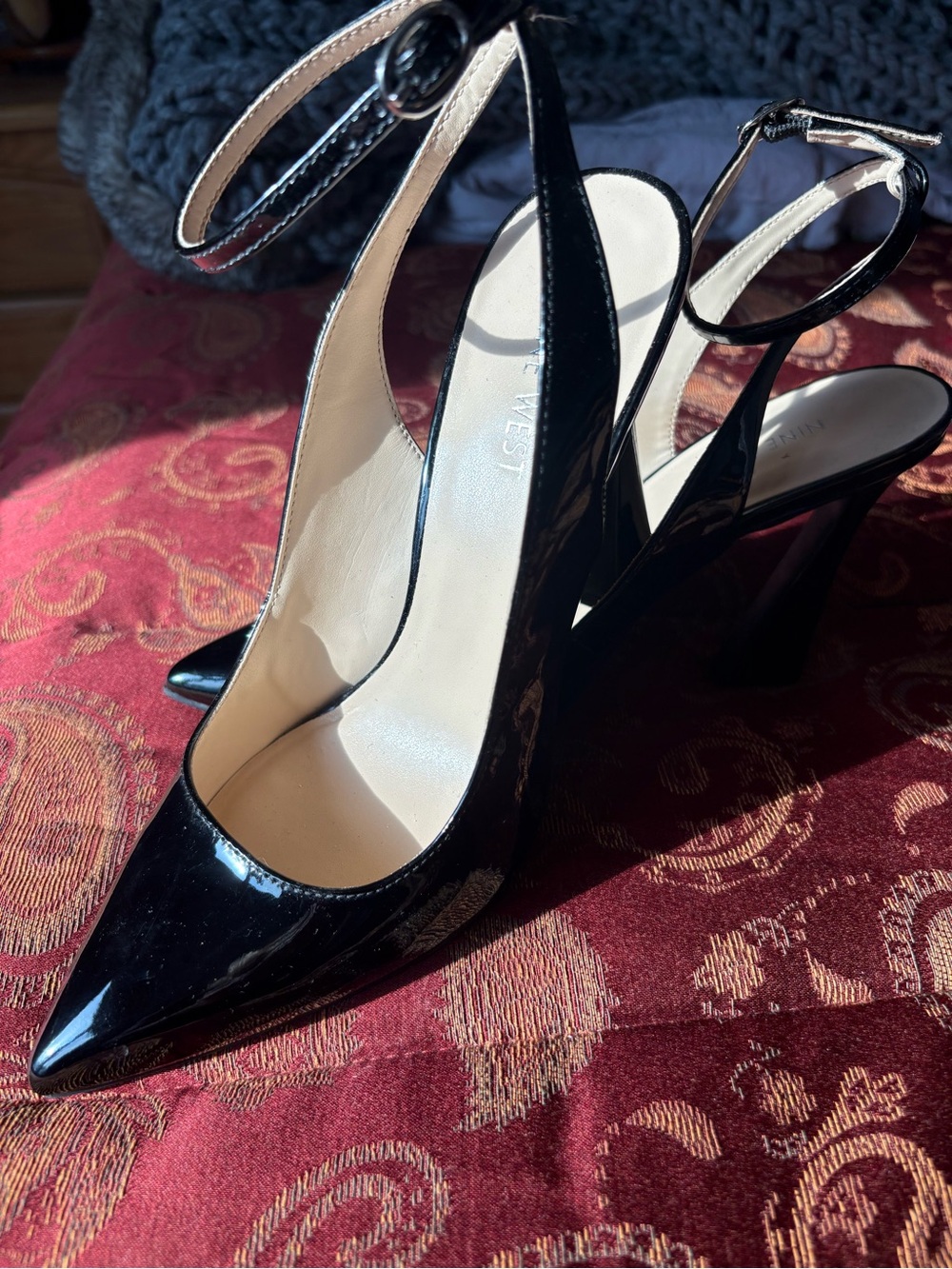 Nine West Black Patent Pointed Slingback Heels